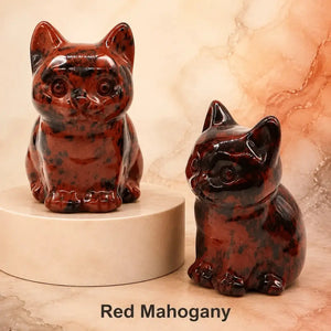 Natural Crystal Cat Figurine, 1.8 Inch Hand-Carved Crystal Stone Statue for Home Decor