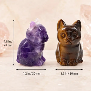 Natural Crystal Cat Figurine, 1.8 Inch Hand-Carved Crystal Stone Statue for Home Decor