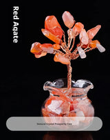 Natural Crystal Raw Stone Fortune Gravel Crystal Tree, Hand-Woven mini Lucky Crystal Tree Ornament for Home and Car