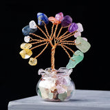 Natural Crystal Raw Stone Fortune Gravel Crystal Tree, Hand-Woven mini Lucky Crystal Tree Ornament for Home and Car