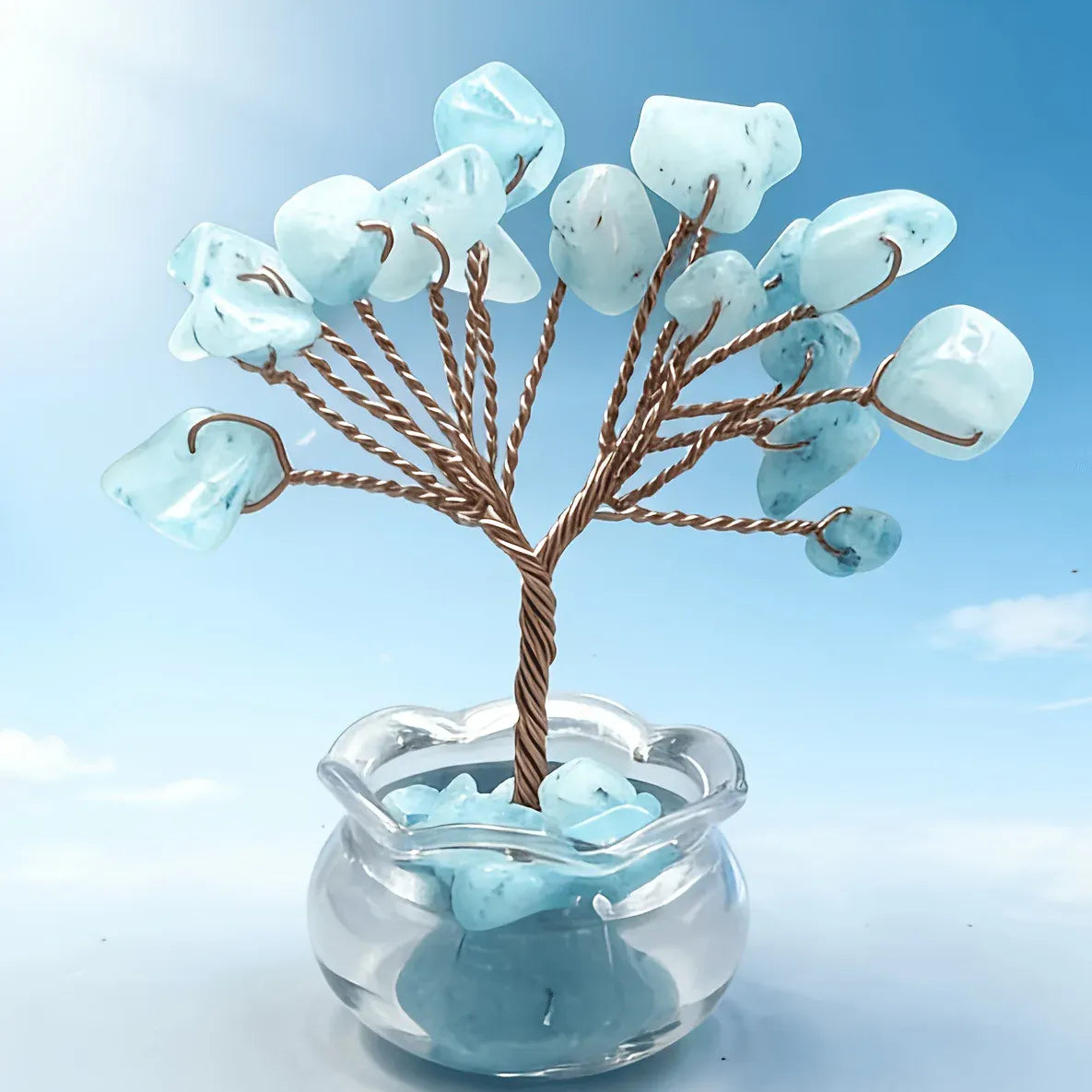 Natural Crystal Raw Stone Fortune Gravel Crystal Tree, Hand-Woven mini Lucky Crystal Tree Ornament for Home and Car