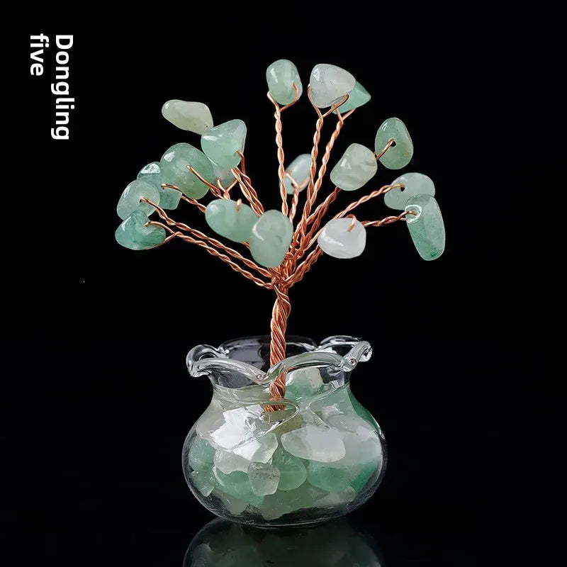 Natural Crystal Raw Stone Fortune Gravel Crystal Tree, Hand-Woven mini Lucky Crystal Tree Ornament for Home and Car