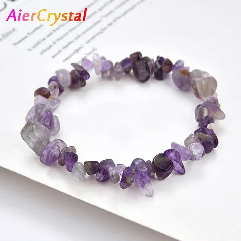 Natural Crystal Stone Bracelet Irregular Reiki Lucky Elastic Bracelet Ladies Fashion Strawberry Crystal Amethyst Jewelry