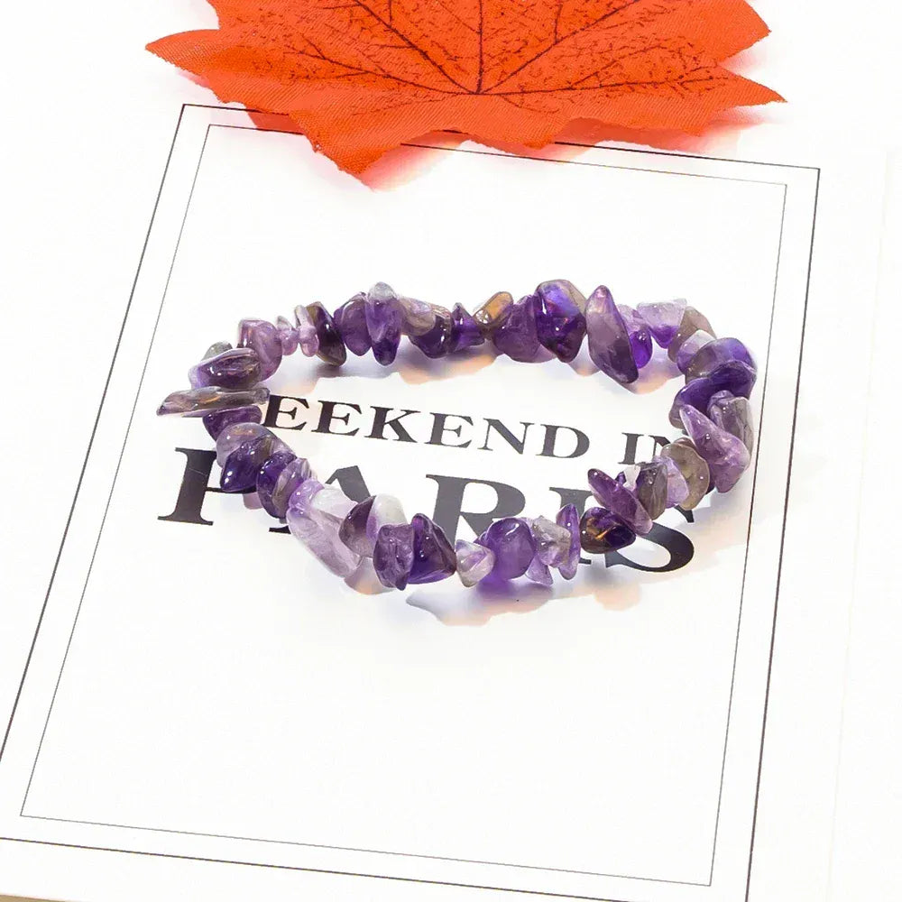 Natural Crystal Stone Bracelet Irregular Reiki Lucky Elastic Bracelet Ladies Fashion Strawberry Crystal Amethyst Jewelry