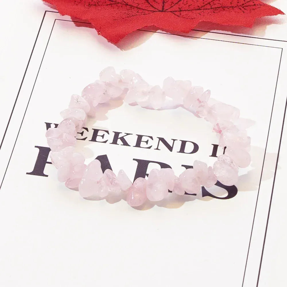 Natural Crystal Stone Bracelet Irregular Reiki Lucky Elastic Bracelet Ladies Fashion Strawberry Crystal Amethyst Jewelry