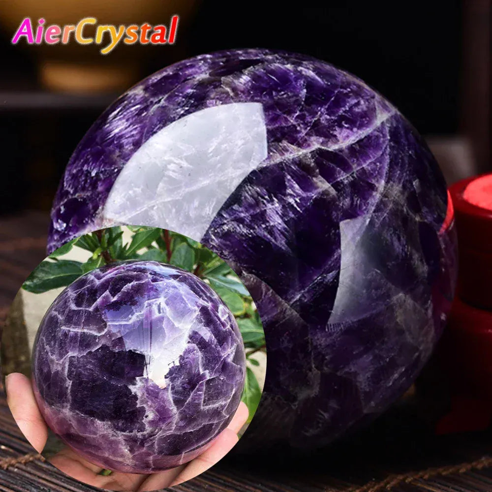 Natural Dream Amethyst Crystal Ball 70MM Reiki Quartz Globe Massaging Ball Energy Healing Stone Home Decoration Collection Gift