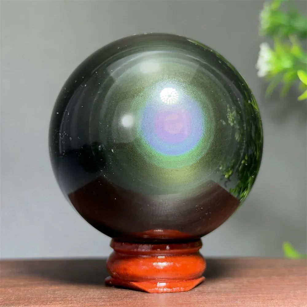 Natural Gem Rainbow Obsidian Mineral Crystal Ball Reiki Therapy Witchcraft Meditation Altar Divination Home Decoration Gift