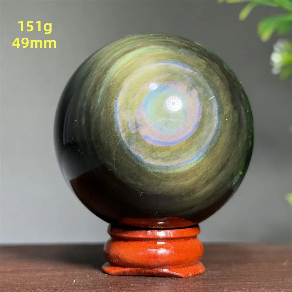 Natural Gem Rainbow Obsidian Mineral Crystal Ball Reiki Therapy Witchcraft Meditation Altar Divination Home Decoration Gift