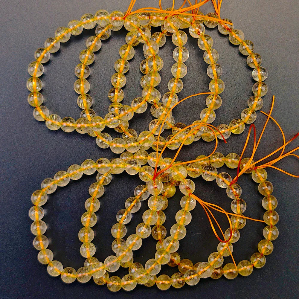 Natural Golden Rutilated Quartz Crystal Bracelet Strand Beads Bracelets The Stone of Wealth Jewelry Beads Bangles Decoration