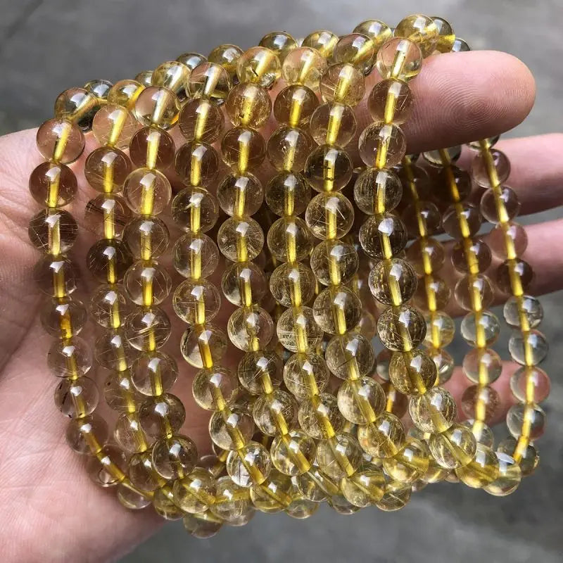 Natural Golden Rutilated Quartz Crystal Bracelet Strand Beads Bracelets The Stone of Wealth Jewelry Beads Bangles Decoration