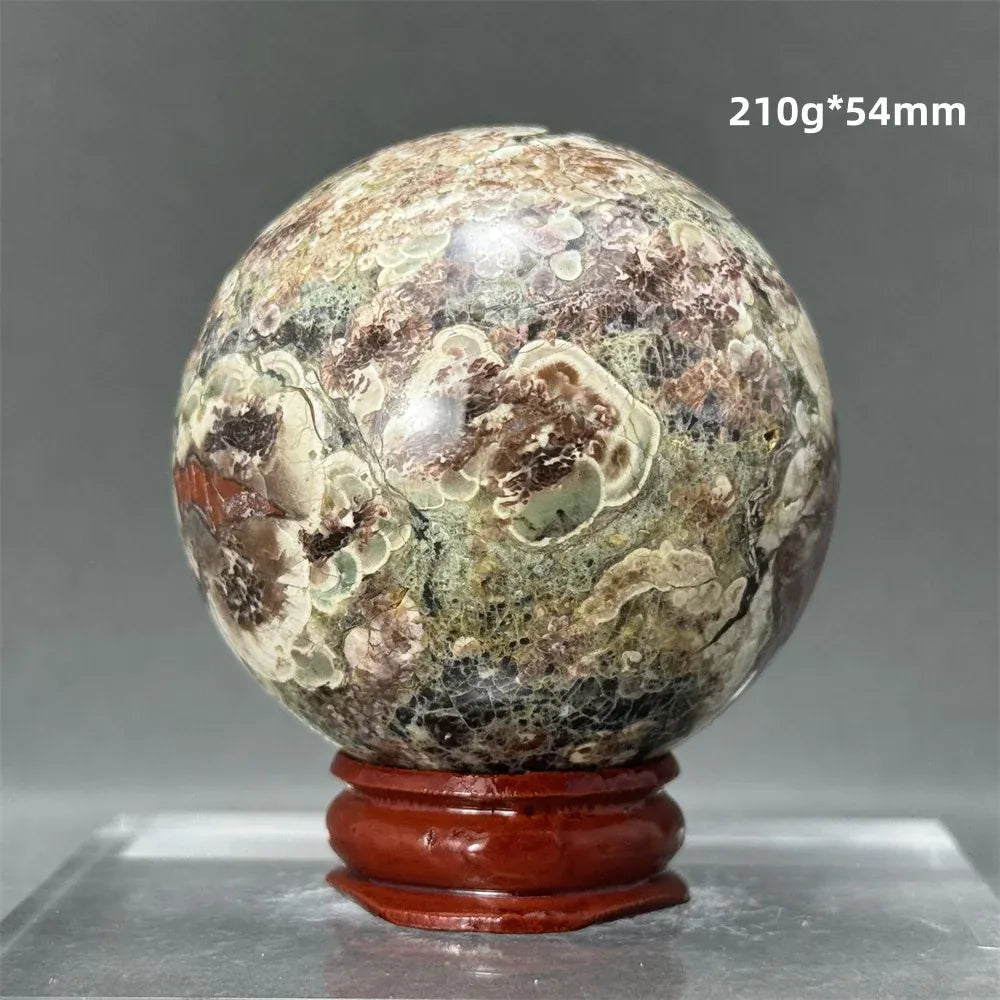 Natural Green Cherry Blossom Agate Crystal Quartz Ball Healing Aura Witchcraft Meditation Spiritual Energy Home Decoration