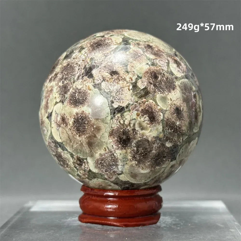 Natural Green Cherry Blossom Agate Crystal Quartz Ball Healing Aura Witchcraft Meditation Spiritual Energy Home Decoration