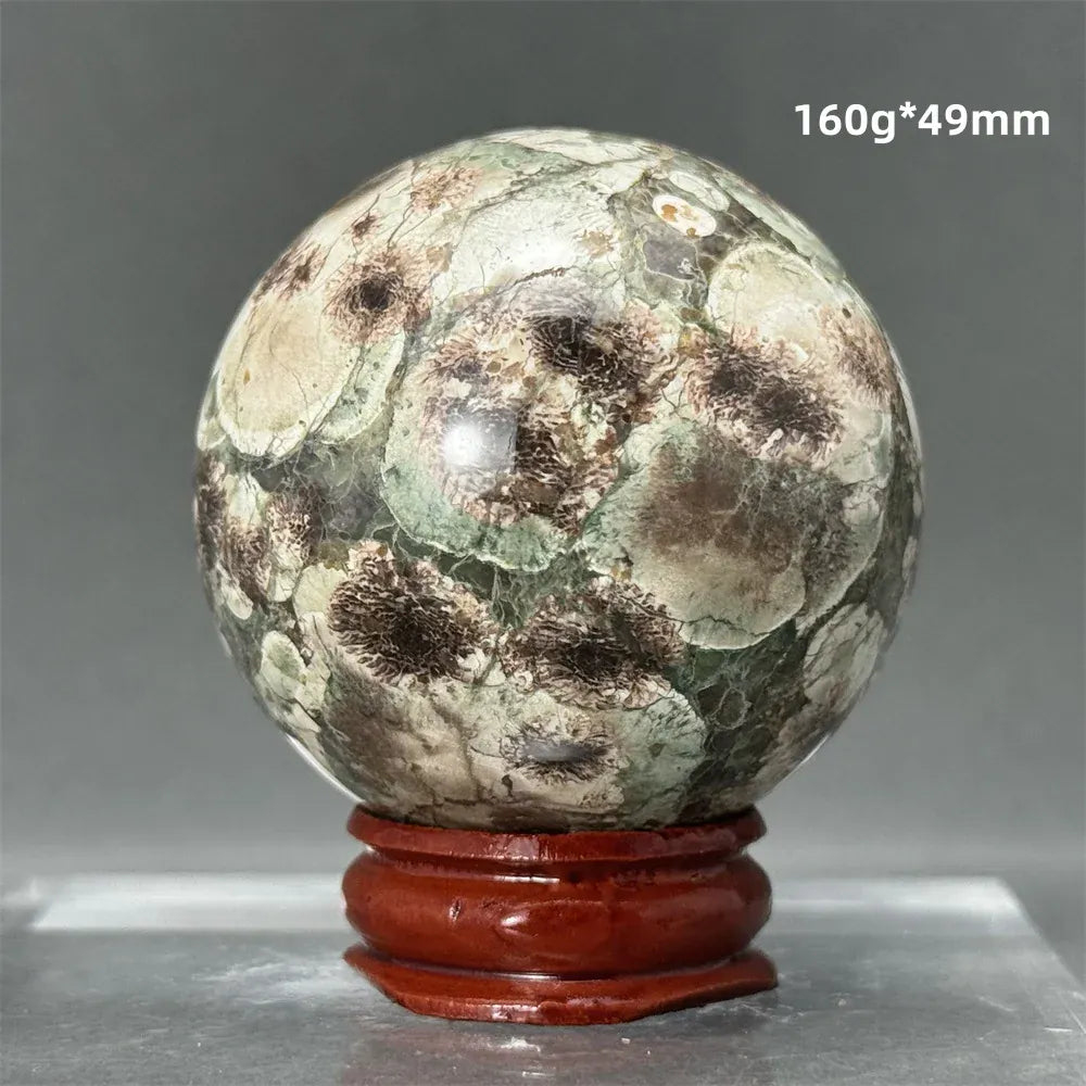 Natural Green Cherry Blossom Agate Crystal Quartz Ball Healing Aura Witchcraft Meditation Spiritual Energy Home Decoration