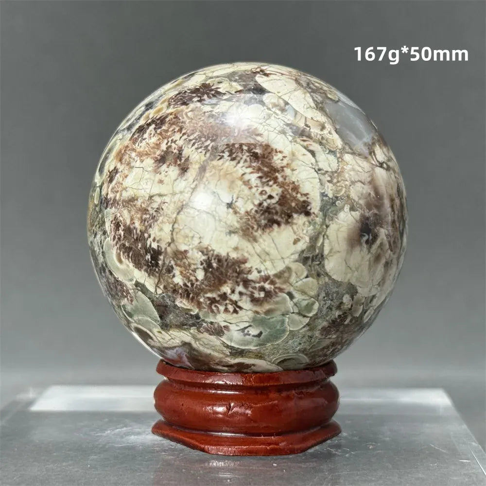 Natural Green Cherry Blossom Agate Crystal Quartz Ball Healing Aura Witchcraft Meditation Spiritual Energy Home Decoration