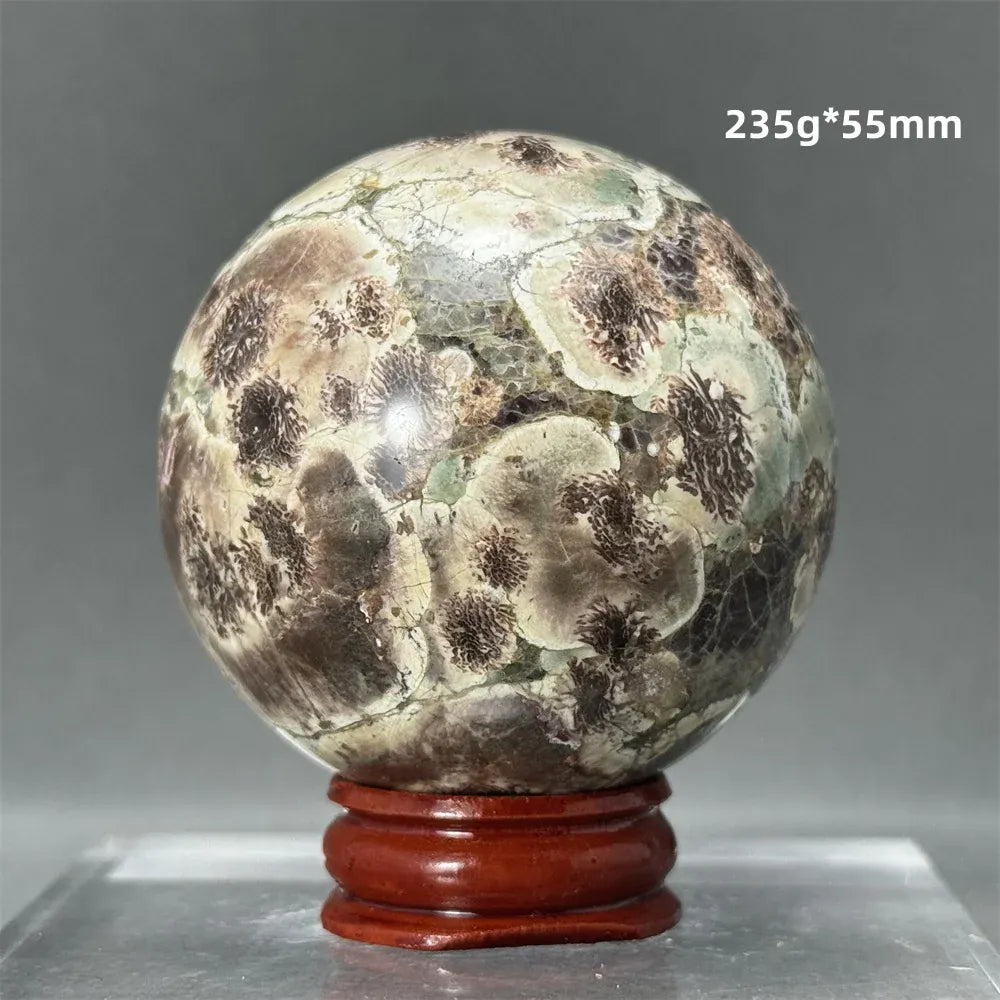 Natural Green Cherry Blossom Agate Crystal Quartz Ball Healing Aura Witchcraft Meditation Spiritual Energy Home Decoration