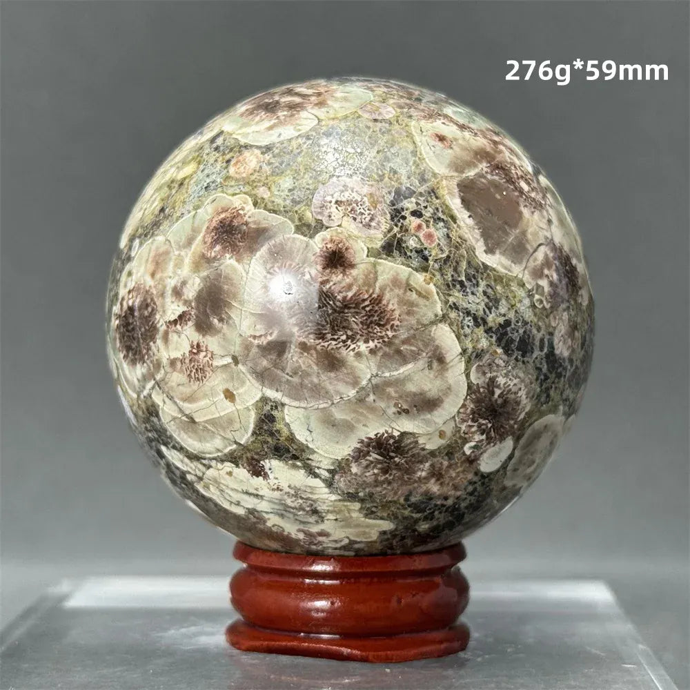 Natural Green Cherry Blossom Agate Crystal Quartz Ball Healing Aura Witchcraft Meditation Spiritual Energy Home Decoration