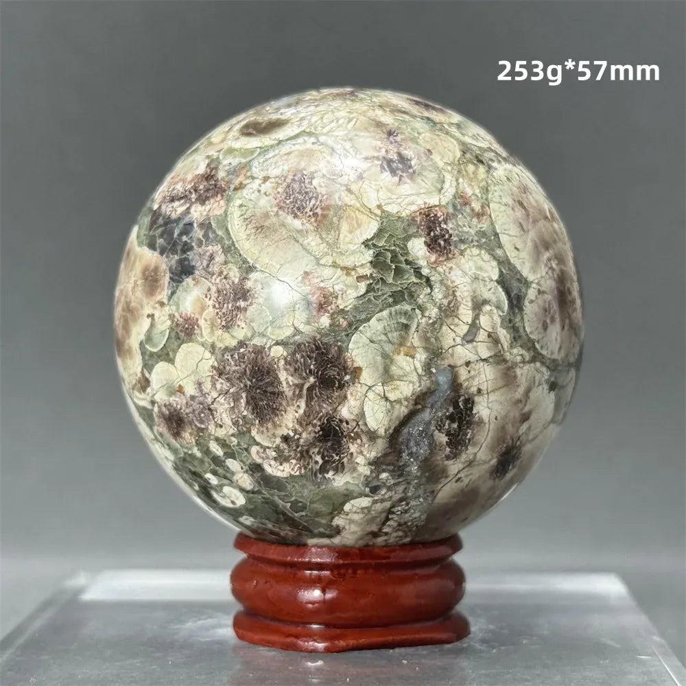 Natural Green Cherry Blossom Agate Crystal Quartz Ball Healing Aura Witchcraft Meditation Spiritual Energy Home Decoration