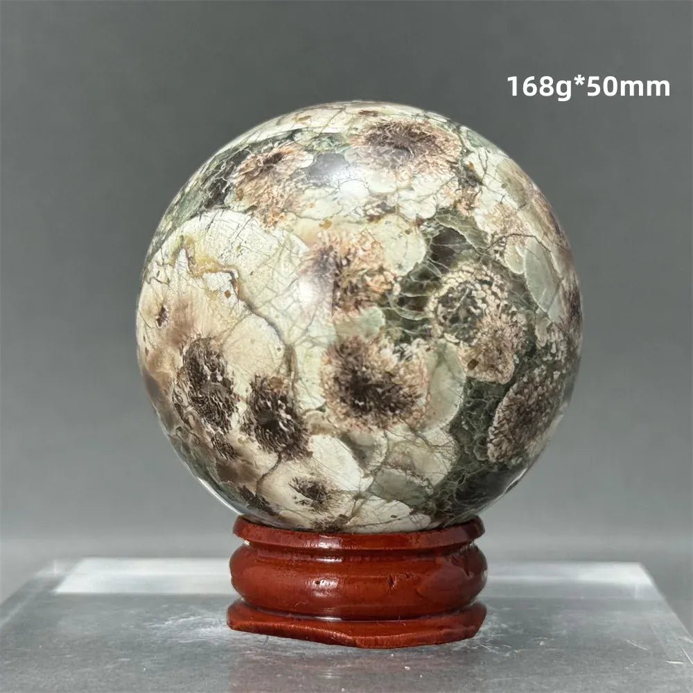 Natural Green Cherry Blossom Agate Crystal Quartz Ball Healing Aura Witchcraft Meditation Spiritual Energy Home Decoration