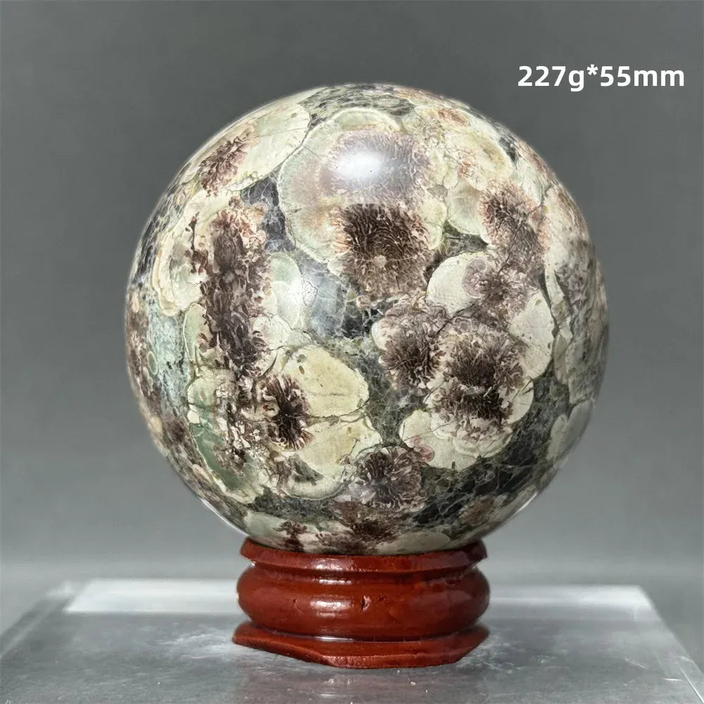 Natural Green Cherry Blossom Agate Crystal Quartz Ball Healing Aura Witchcraft Meditation Spiritual Energy Home Decoration