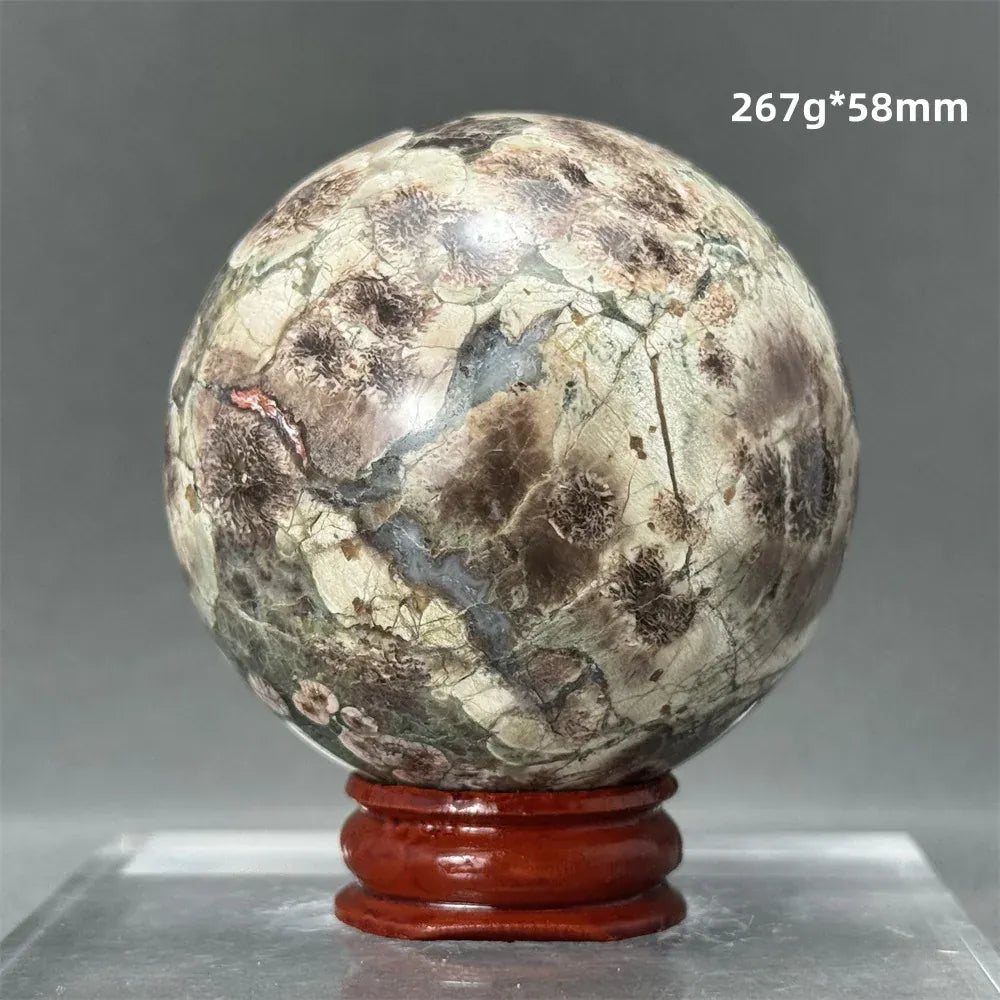 Natural Green Cherry Blossom Agate Crystal Quartz Ball Healing Aura Witchcraft Meditation Spiritual Energy Home Decoration