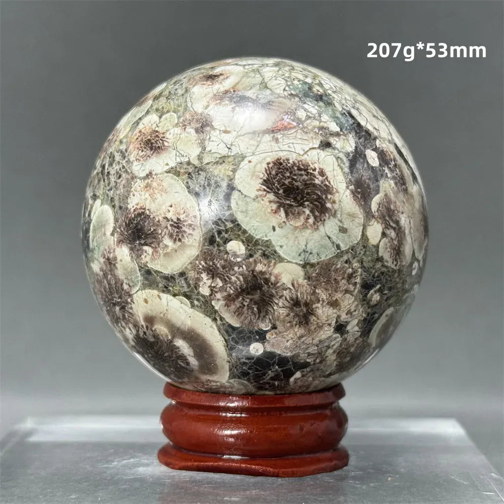 Natural Green Cherry Blossom Agate Crystal Quartz Ball Healing Aura Witchcraft Meditation Spiritual Energy Home Decoration