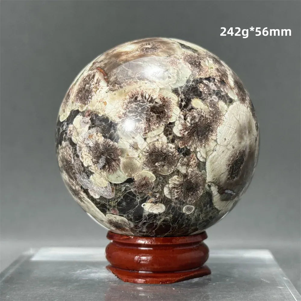 Natural Green Cherry Blossom Agate Crystal Quartz Ball Healing Aura Witchcraft Meditation Spiritual Energy Home Decoration