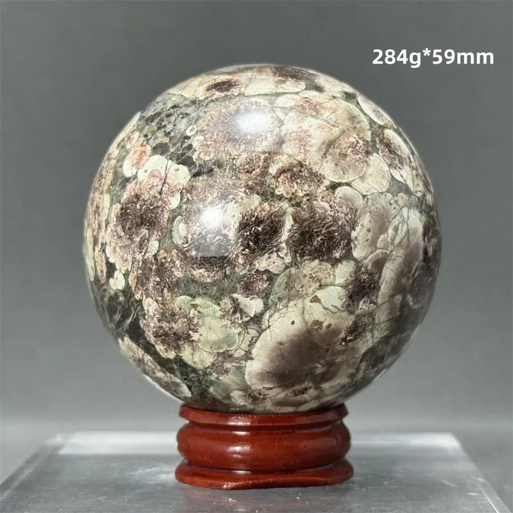 Natural Green Cherry Blossom Agate Crystal Quartz Ball Healing Aura Witchcraft Meditation Spiritual Energy Home Decoration