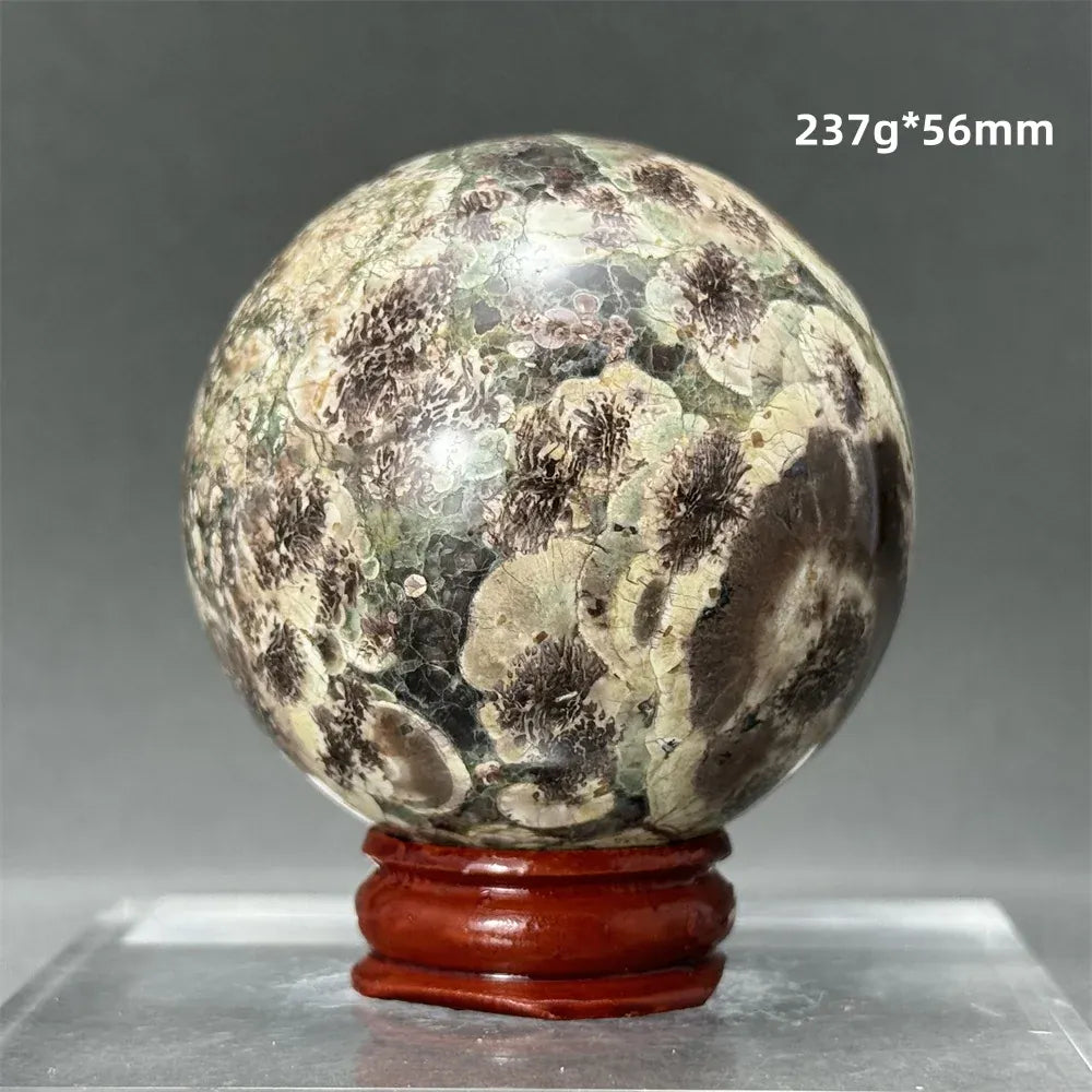 Natural Green Cherry Blossom Agate Crystal Quartz Ball Healing Aura Witchcraft Meditation Spiritual Energy Home Decoration