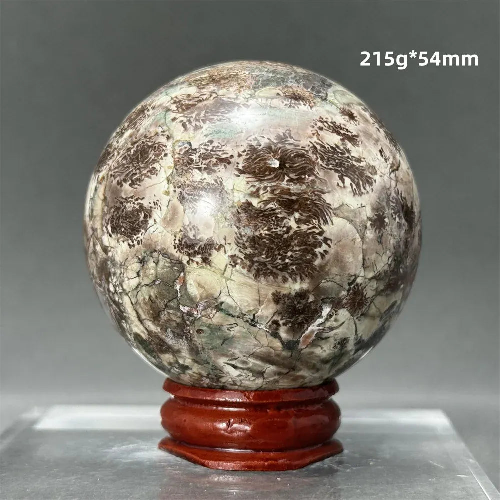 Natural Green Cherry Blossom Agate Crystal Quartz Ball Healing Aura Witchcraft Meditation Spiritual Energy Home Decoration