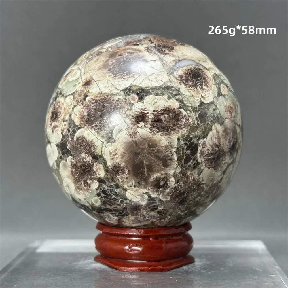 Natural Green Cherry Blossom Agate Crystal Quartz Ball Healing Aura Witchcraft Meditation Spiritual Energy Home Decoration