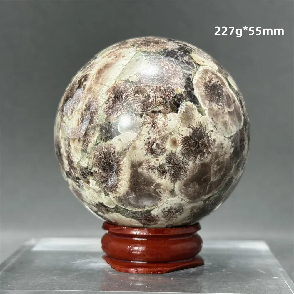 Natural Green Cherry Blossom Agate Crystal Quartz Ball Healing Aura Witchcraft Meditation Spiritual Energy Home Decoration