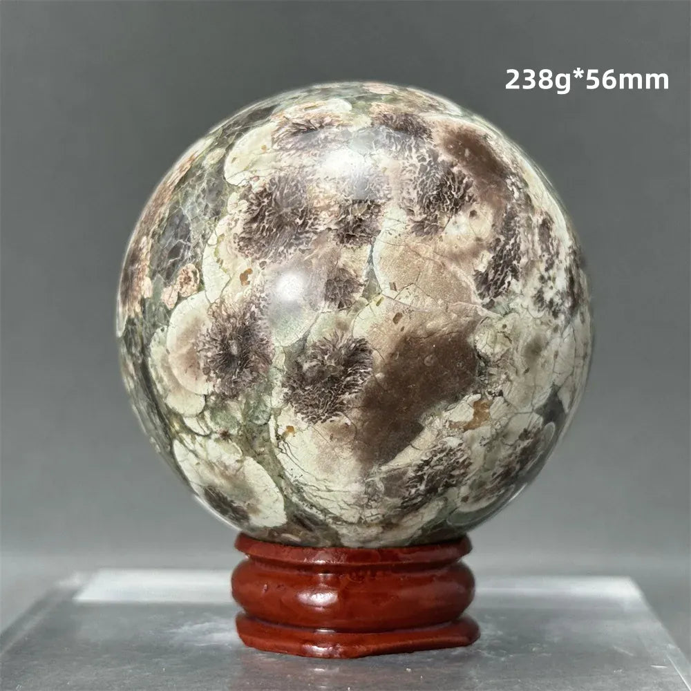 Natural Green Cherry Blossom Agate Crystal Quartz Ball Healing Aura Witchcraft Meditation Spiritual Energy Home Decoration