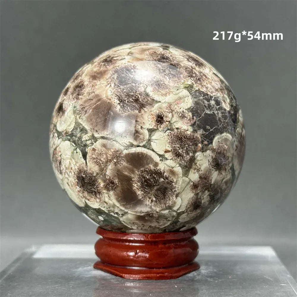 Natural Green Cherry Blossom Agate Crystal Quartz Ball Healing Aura Witchcraft Meditation Spiritual Energy Home Decoration