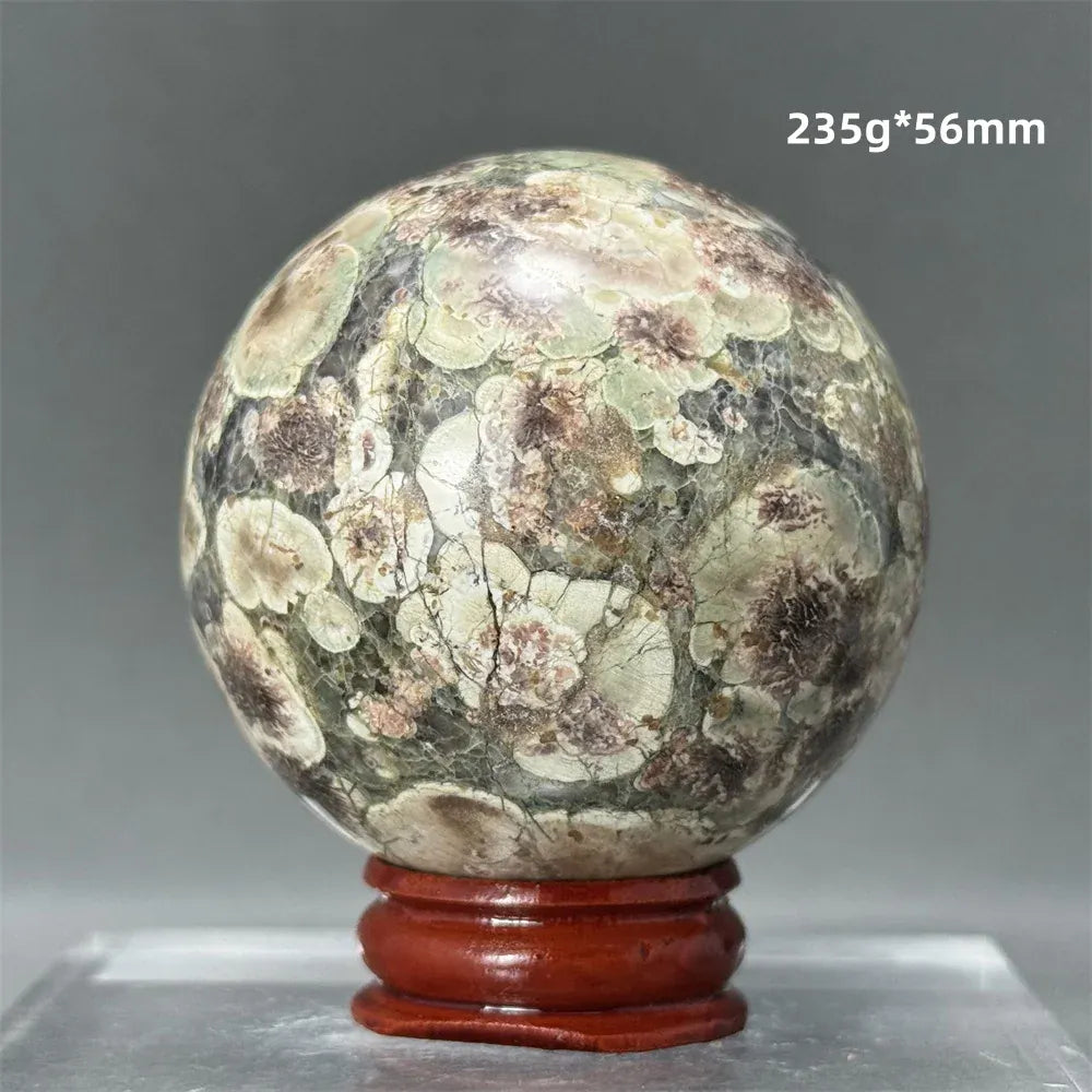 Natural Green Cherry Blossom Agate Crystal Quartz Ball Healing Aura Witchcraft Meditation Spiritual Energy Home Decoration