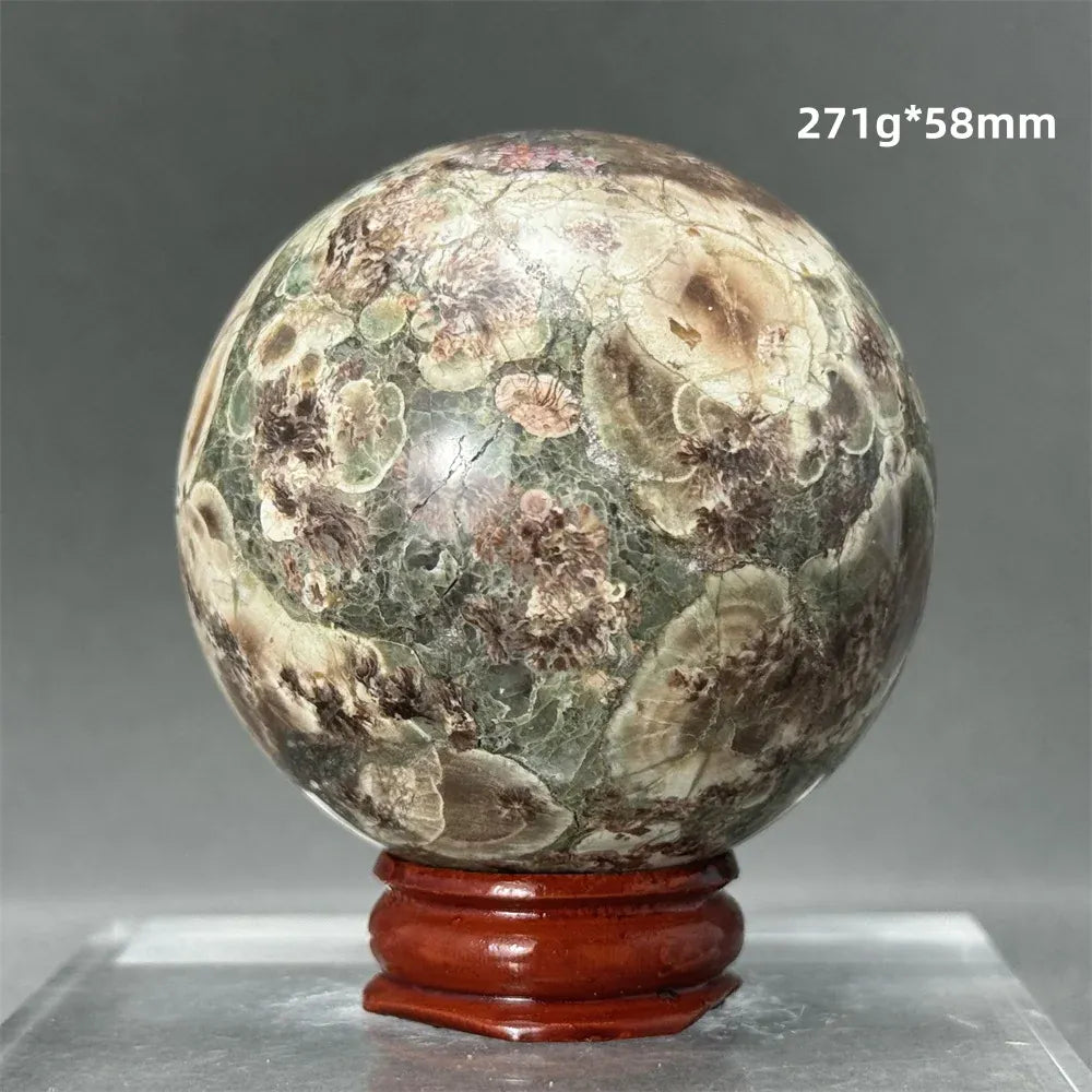 Natural Green Cherry Blossom Agate Crystal Quartz Ball Healing Aura Witchcraft Meditation Spiritual Energy Home Decoration