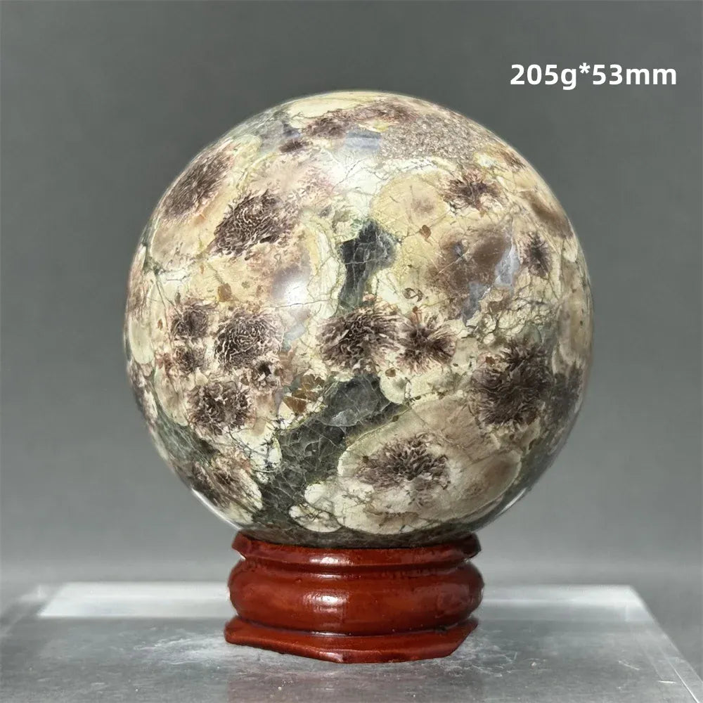 Natural Green Cherry Blossom Agate Crystal Quartz Ball Healing Aura Witchcraft Meditation Spiritual Energy Home Decoration