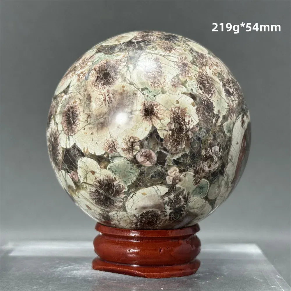 Natural Green Cherry Blossom Agate Crystal Quartz Ball Healing Aura Witchcraft Meditation Spiritual Energy Home Decoration