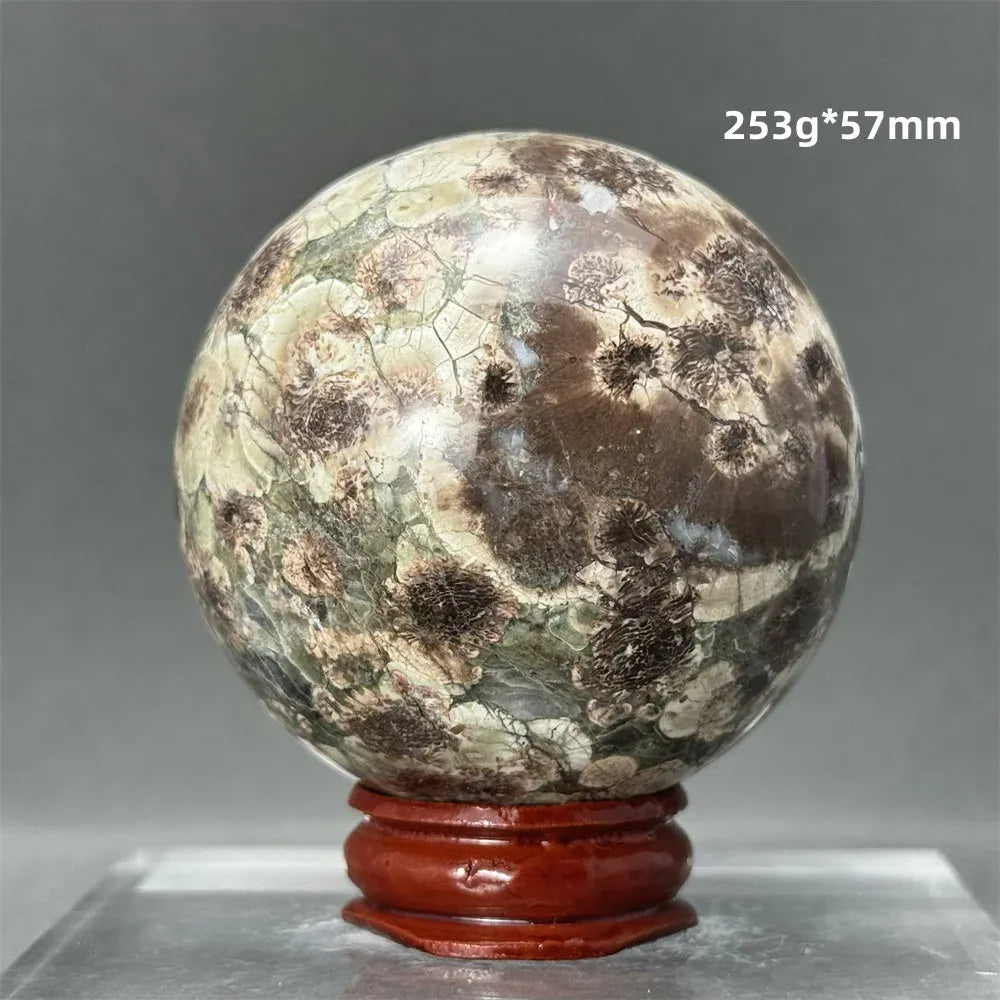Natural Green Cherry Blossom Agate Crystal Quartz Ball Healing Aura Witchcraft Meditation Spiritual Energy Home Decoration