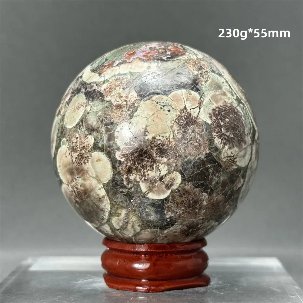 Natural Green Cherry Blossom Agate Crystal Quartz Ball Healing Aura Witchcraft Meditation Spiritual Energy Home Decoration