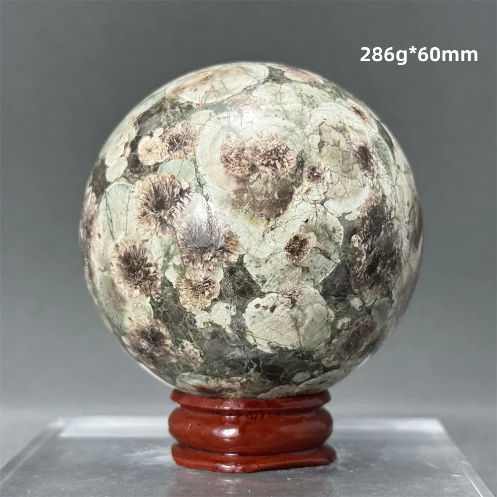 Natural Green Cherry Blossom Agate Crystal Quartz Ball Healing Aura Witchcraft Meditation Spiritual Energy Home Decoration