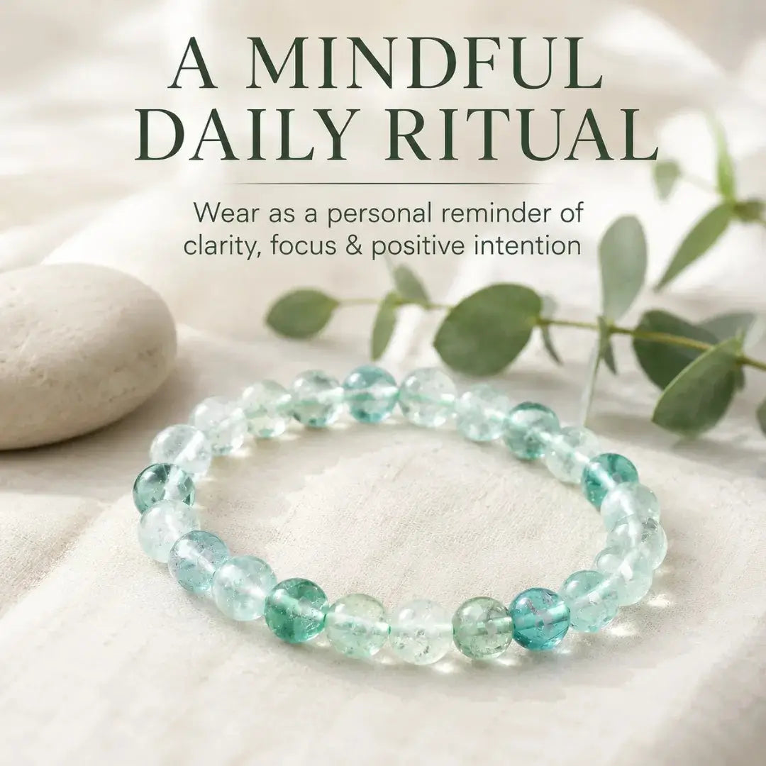 Natural Green Fluorite Bead Bracelet, Handmade Gemstone Stretch Jewelry for Women