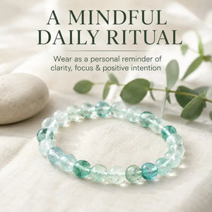 Natural Green Fluorite Bead Bracelet, Handmade Gemstone Stretch Jewelry for Women