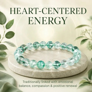 Natural Green Fluorite Bead Bracelet, Handmade Gemstone Stretch Jewelry for Women