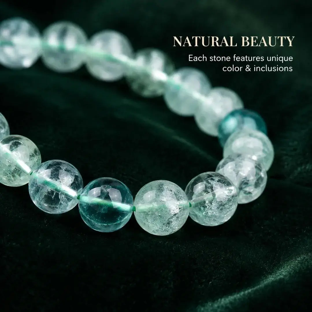 Natural Green Fluorite Bead Bracelet, Handmade Gemstone Stretch Jewelry for Women