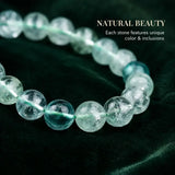 Natural Green Fluorite Bead Bracelet, Handmade Gemstone Stretch Jewelry for Women