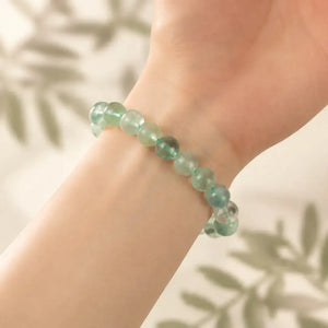 Natural Green Fluorite Bead Bracelet, Handmade Gemstone Stretch Jewelry for Women