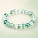 Natural Green Fluorite Bead Bracelet, Handmade Gemstone Stretch Jewelry for Women
