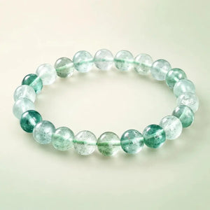 Natural Green Fluorite Bead Bracelet, Handmade Gemstone Stretch Jewelry for Women