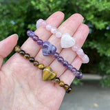 Natural Heart Crystal Bracelet Tiger Eye Amethyst Rose Quartz Healing Beaded Bracelets Women Chakra Meditation Jewelry Gift