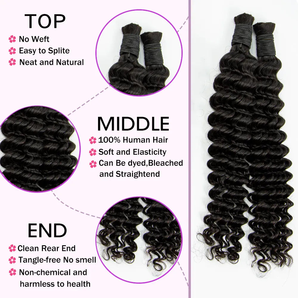 Natural Human Braiding Hair 26 28 Inch Deep Water Wave Bulk Human Hair for Boho Braids No Weft 16A Virgin Curly Hair Extensions